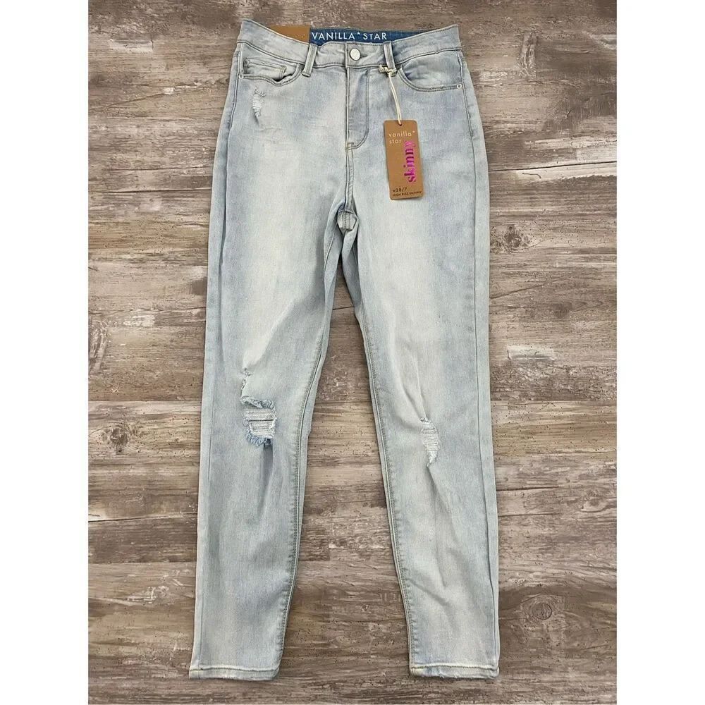 Vanilla Star High Rise Skinny Jeans Ankle Cropped Distressed Juniors Size 7